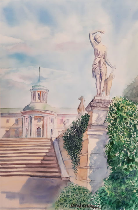 Painting titled "Arkhangelskoe manor…" by Natalia Kavolina, Original Artwork, Watercolor