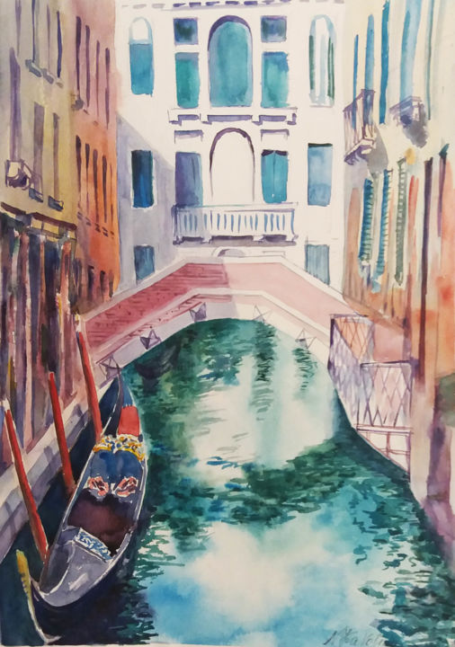 「Venice. Canal. Brid…」というタイトルの絵画 Наталья Каволинаによって, オリジナルのアートワーク, 水彩画