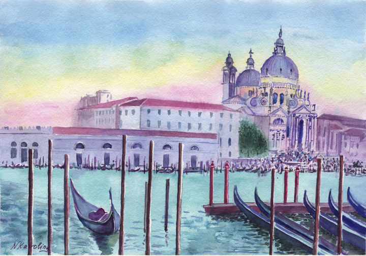 Painting titled "A16. Venice. Santa…" by Natalia Kavolina, Original Artwork, Watercolor