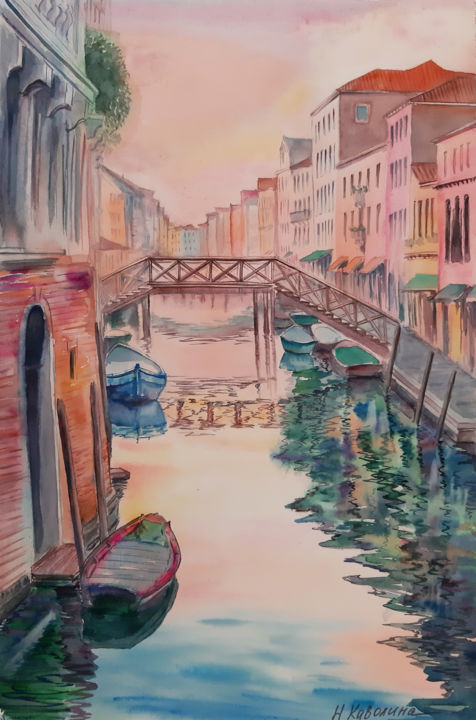 Painting titled "A155. Venice. View…" by Natalia Kavolina, Original Artwork, Watercolor