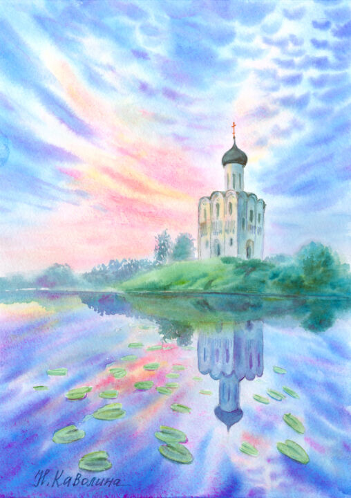 Painting titled "A207. Church of the…" by Natalia Kavolina, Original Artwork, Watercolor