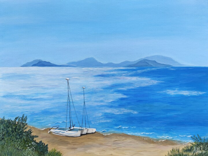 Painting titled "A New day sea" by Nata Kharit, Original Artwork, Oil