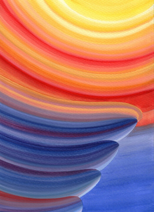 Pintura intitulada "Sun. Sea. Wave. Abs…" por Nata Korpusova, Obras de arte originais, Aquarela