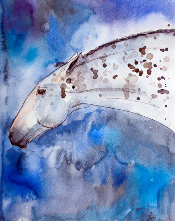 Ζωγραφική με τίτλο "Horse Original Wate…" από Natasha Ledeneva, Αυθεντικά έργα τέχνης, Ακουαρέλα