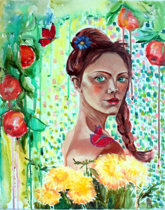 Painting titled "Woman Portrait Orig…" by Natasha Ledeneva, Original Art, Oil Mounted on Stretcher frame
