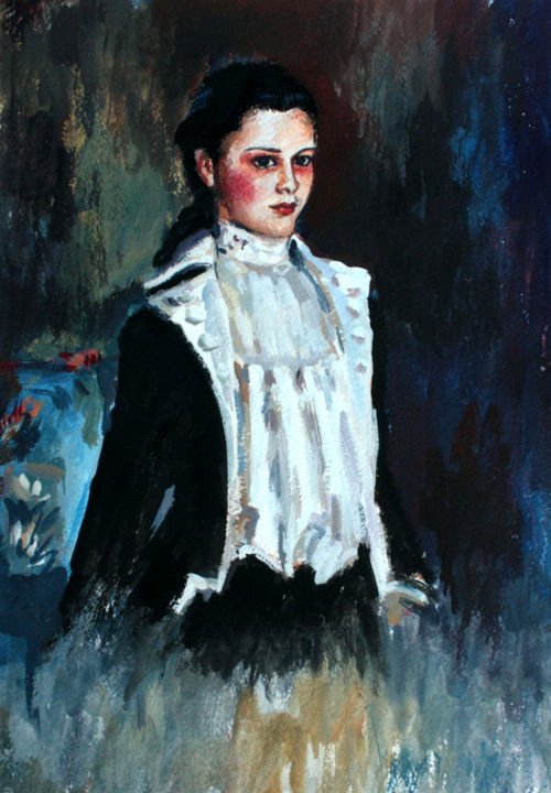 Peinture intitulée "Portrait of a girl" par Natasha Ledeneva, Œuvre d'art originale, Tempera