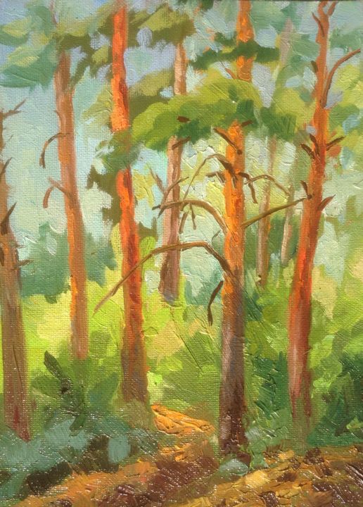 Painting titled "Pines" by Nata New, Original Artwork, Oil