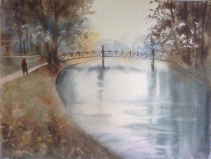 Painting titled "Last autumn" by Nata New, Original Artwork, Watercolor