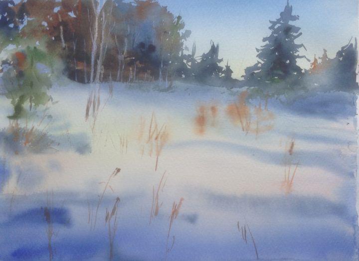 Painting titled "Winter days" by Nata New, Original Artwork, Watercolor