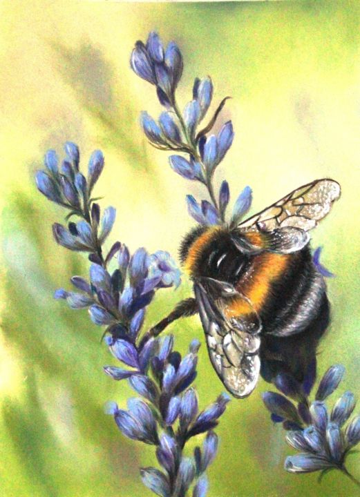 Painting titled "BEE" by Nata New, Original Artwork, Pastel
