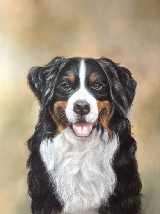 Malerei mit dem Titel "DOG PORTRAIT" von Nata New, Original-Kunstwerk, Pastell