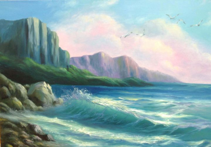 Peinture intitulée "emerald sea" par Nata New, Œuvre d'art originale, Huile