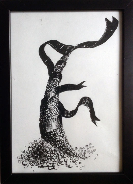 Dessin intitulée "pop corn tree" par Nata New, Œuvre d'art originale, Encre