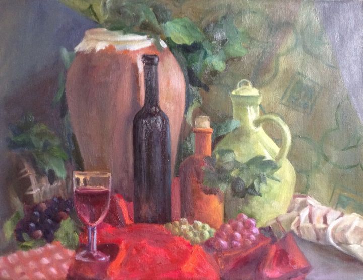 Painting titled "Still life (Red and…" by Nata New, Original Artwork, Oil