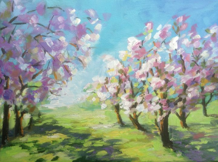 Painting titled "Blossoming trees" by Nata New, Original Artwork, Acrylic