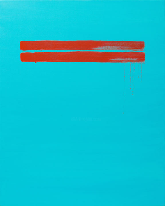 Pintura intitulada "Two Red Strips" por Nataliia Sydorova, Obras de arte originais, Óleo Montado em Armação em madeira