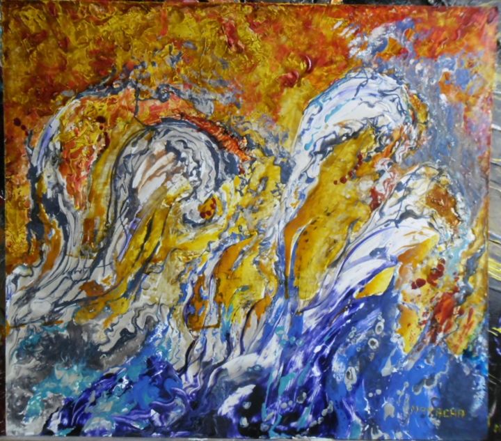 Peinture intitulée "Mer déchaînée" par Natacha Guillet, Œuvre d'art originale, Laque