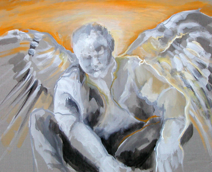 Painting titled "L'ANGE ABATTU" by Natacha Kolson, Original Artwork, Oil