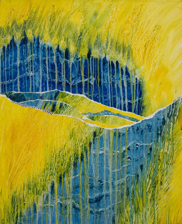 Peinture intitulée ""REFLETS JAUNES" par Natacha Kolson, Œuvre d'art originale, Huile Monté sur Châssis en bois