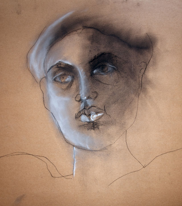 Drawing titled ""PORTRAIT DE SIRI"" by Natacha Kolson, Original Artwork, Charcoal