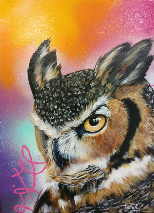 Hibou Grand Duc G1 Painting By Natacha Perez Artmajeur