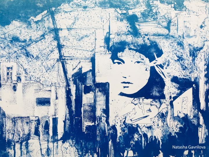 Obrazy i ryciny zatytułowany „Face of the city” autorstwa Natasha Gavrilova Granata, Oryginalna praca, Litografia