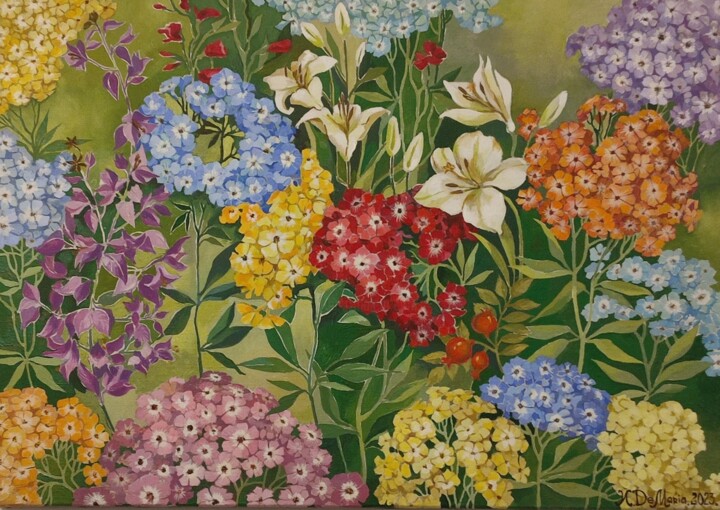 Painting titled "Флоксы" by Natal A Mironova, Original Artwork, Oil