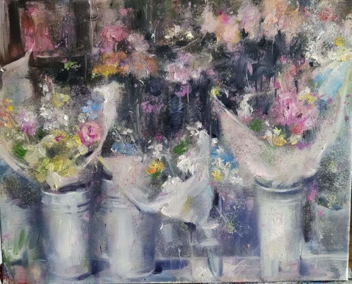 Painting titled "flower shop in Amst…" by Natalia Nikolenko, Original Artwork, Oil
