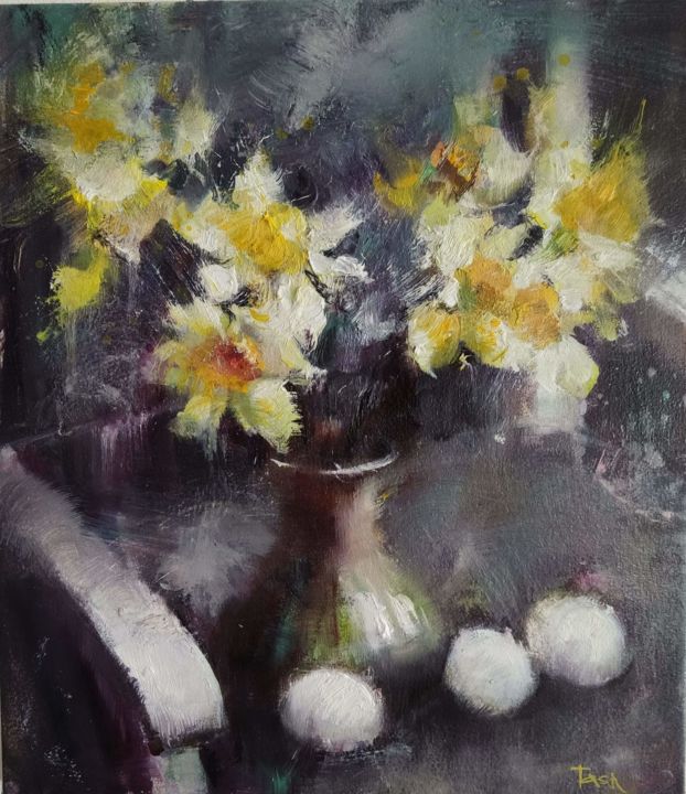 Painting titled "Three eggs" by Natalia Nikolenko, Original Artwork, Oil