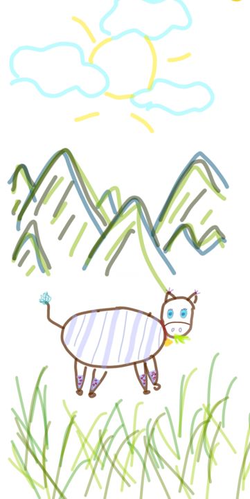 Цифровое искусство под названием "alpine cow" - Сайладо, Подлинное произведение искусства, Цифровая живопись