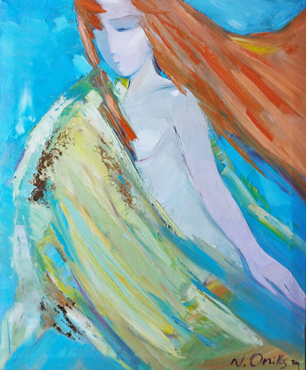 Peinture intitulée "Angel with red hair" par Natali Oniks, Œuvre d'art originale, Huile