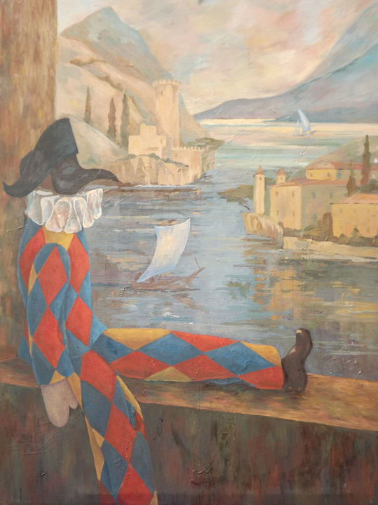 Painting titled "Doll in Italy" by Natali Shtainfeld-Borovkov, Original Artwork, Oil