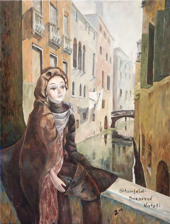 Schilderij getiteld "Doll in Venice" door Natali Shtainfeld-Borovkov, Origineel Kunstwerk, Olie