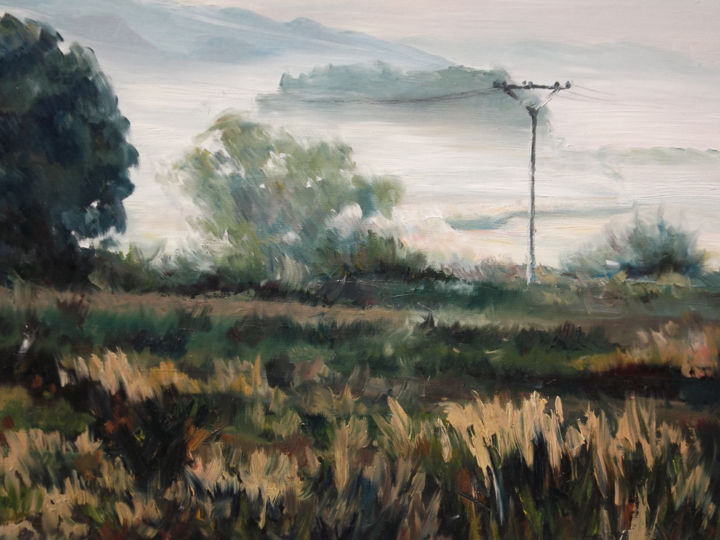 Malerei mit dem Titel "Fog in Slovakia" von Natali Shtainfeld-Borovkov, Original-Kunstwerk, Öl
