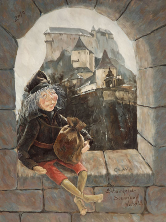 Painting titled "Doll travelling rou…" by Natali Shtainfeld-Borovkov, Original Artwork, Oil