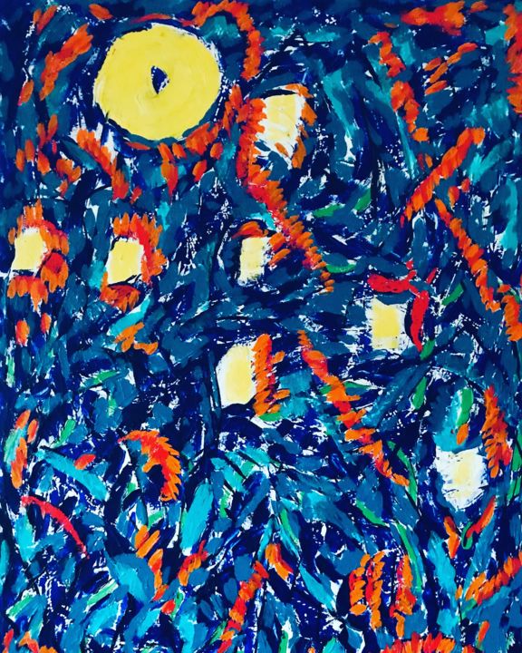 Painting titled "Foolish Moon" by Natalia Rose, Original Art, Acrylic