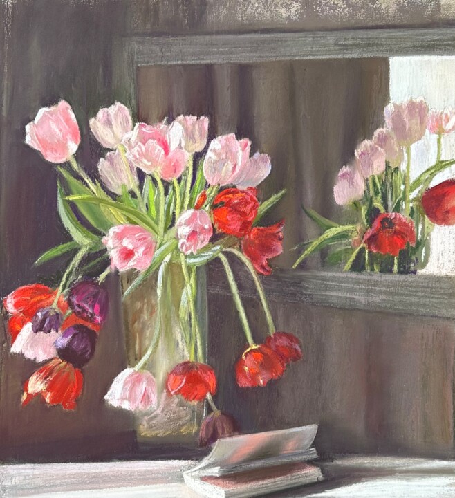 绘画 标题为“bouquet of tulips.…” 由Natalia Balashova. Pastelist., 原创艺术品, 粉彩