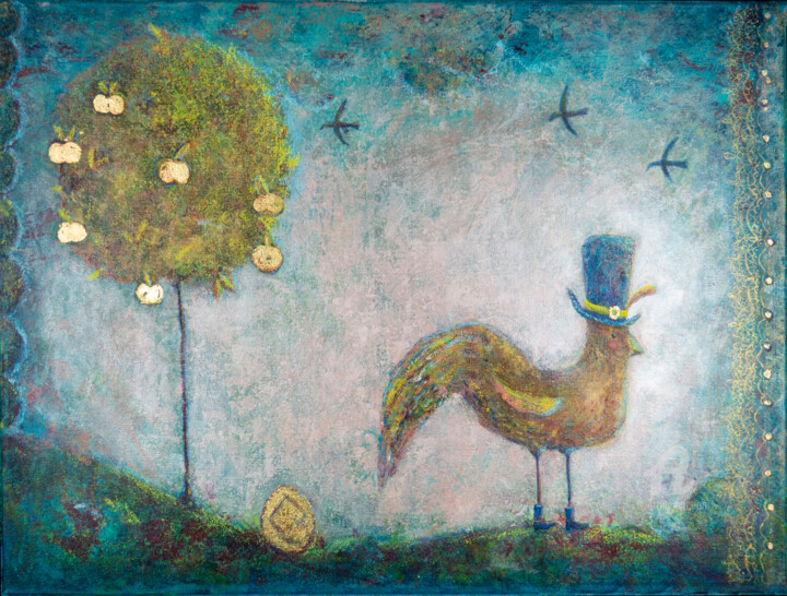 Malerei mit dem Titel "Golden Apples" von Natalia Berezina (natimade), Original-Kunstwerk, Acryl