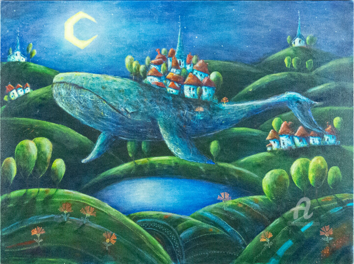 Painting titled "The Night When The…" by Natalia Berezina (natimade), Original Artwork, Acrylic