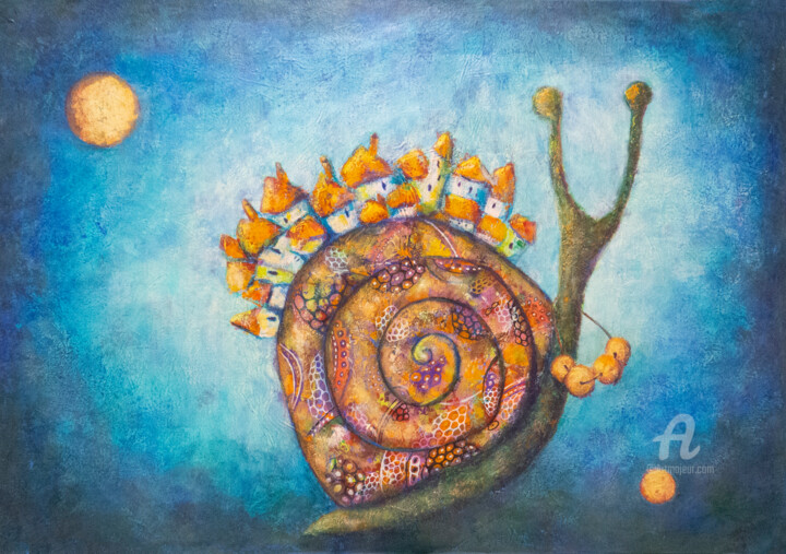 Malerei mit dem Titel "The 5th Moon" von Natalia Berezina (natimade), Original-Kunstwerk, Acryl