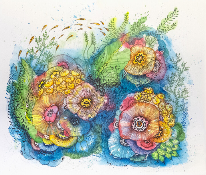 Zeichnungen mit dem Titel "Underwater World 1" von Natalia Berezina (natimade), Original-Kunstwerk, Aquarell