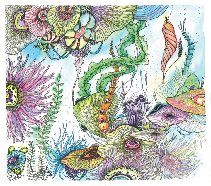 Dessin intitulée "Underwater World 4" par Natalia Berezina (natimade), Œuvre d'art originale, Aquarelle