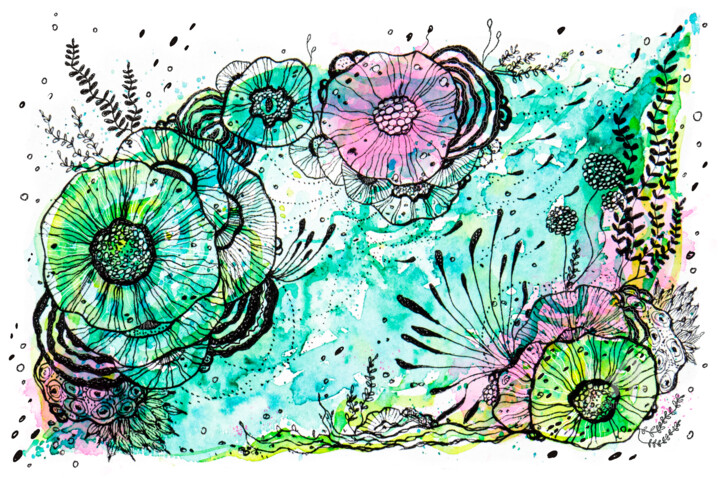 Zeichnungen mit dem Titel "Underwater wworld 6" von Natalia Berezina (natimade), Original-Kunstwerk, Aquarell