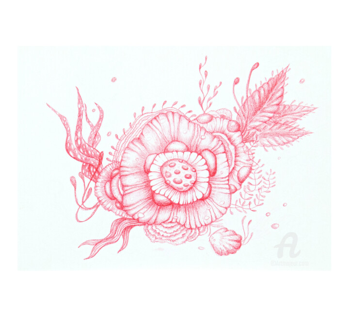 Dessin intitulée "Flowers" par Natalia Berezina (natimade), Œuvre d'art originale, Crayon