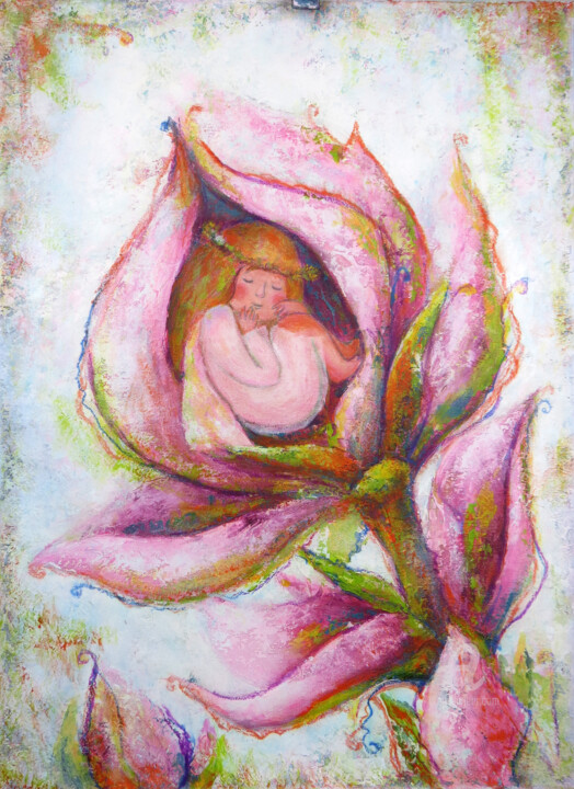 Painting titled "Magnolia (sleeping…" by Natalia Berezina (natimade), Original Artwork, Acrylic