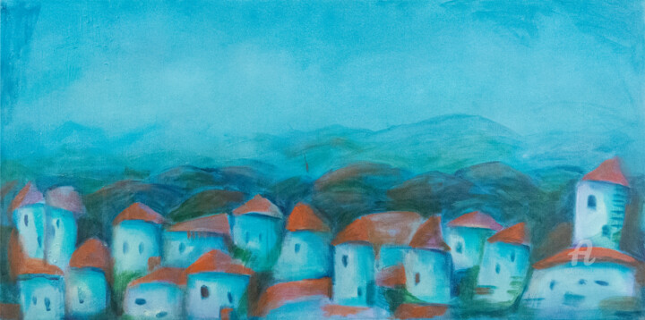 Painting titled "Blue evening" by Natalia Berezina (natimade), Original Artwork, Acrylic