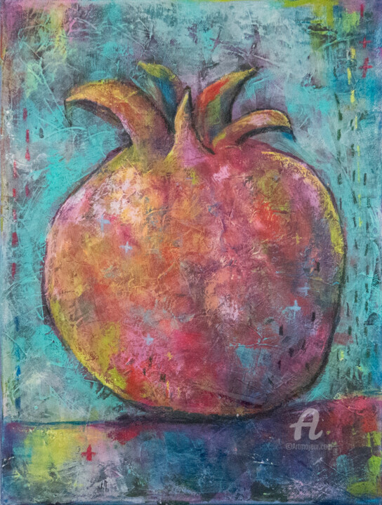 Painting titled "Pomegranate" by Natalia Berezina (natimade), Original Artwork, Acrylic