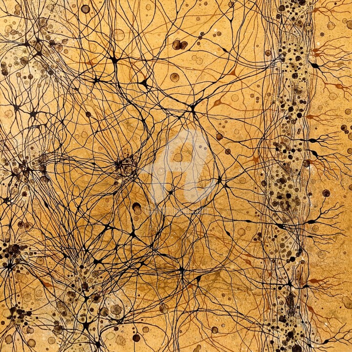 Painting titled "Neurons XXI" by Natalia Bienek, Original Artwork, Acrylic Mounted on Wood Stretcher frame