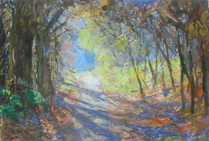 Painting titled "forest-path-36x24.j…" by Natalia Boicenko, Original Artwork, Oil