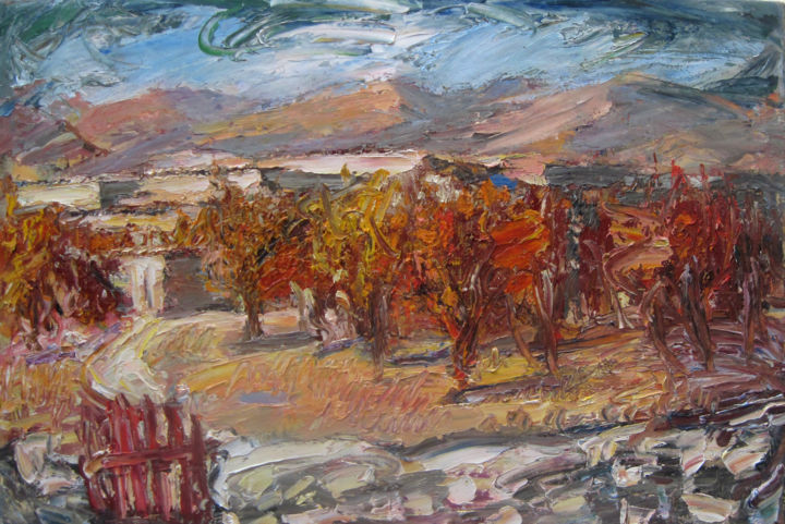 Painting titled "red-trees12x18.jpg" by Natalia Boicenko, Original Artwork, Oil